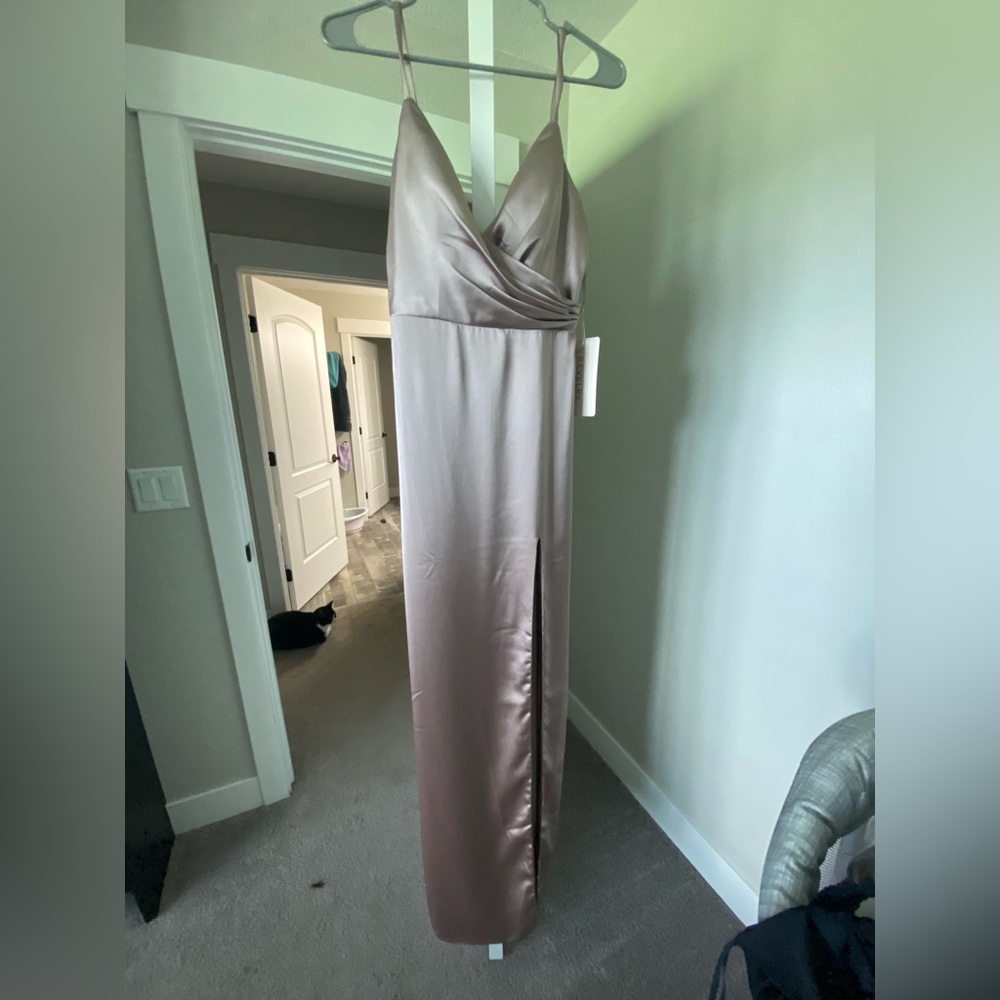 Revelry Bridesmaids Dress Rava size 4 Taupe Satin